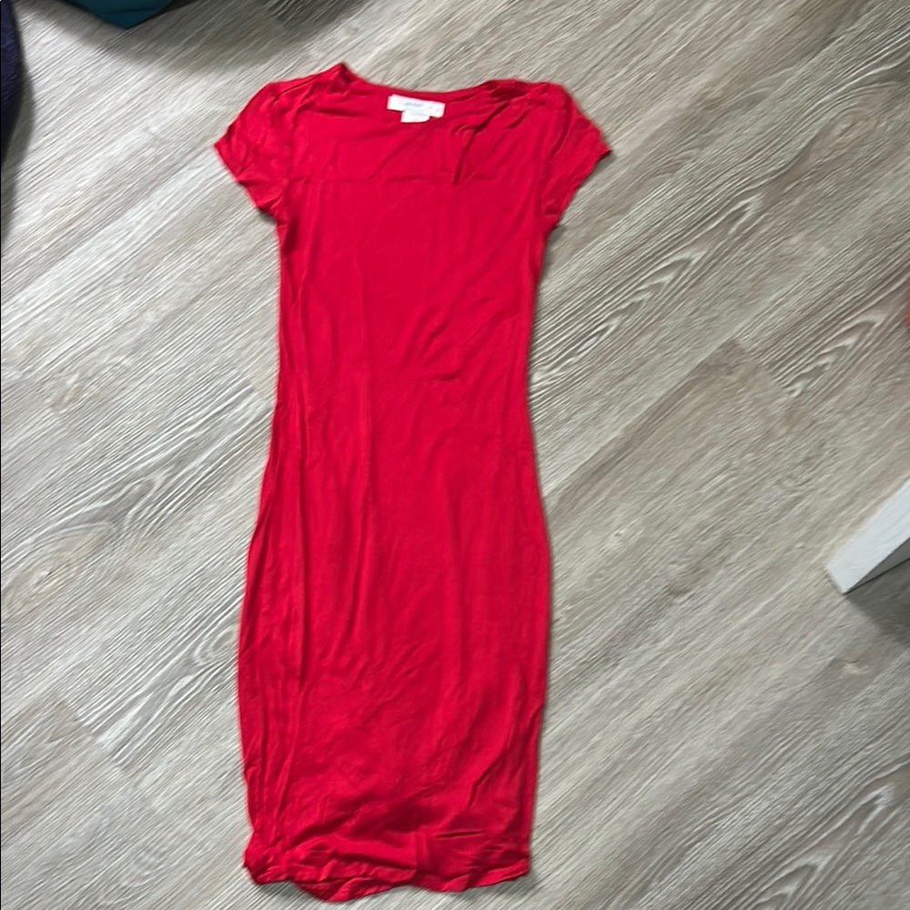 Joe & Elle Red Bodycon Midi Dress Short Sleeve Crew Neck